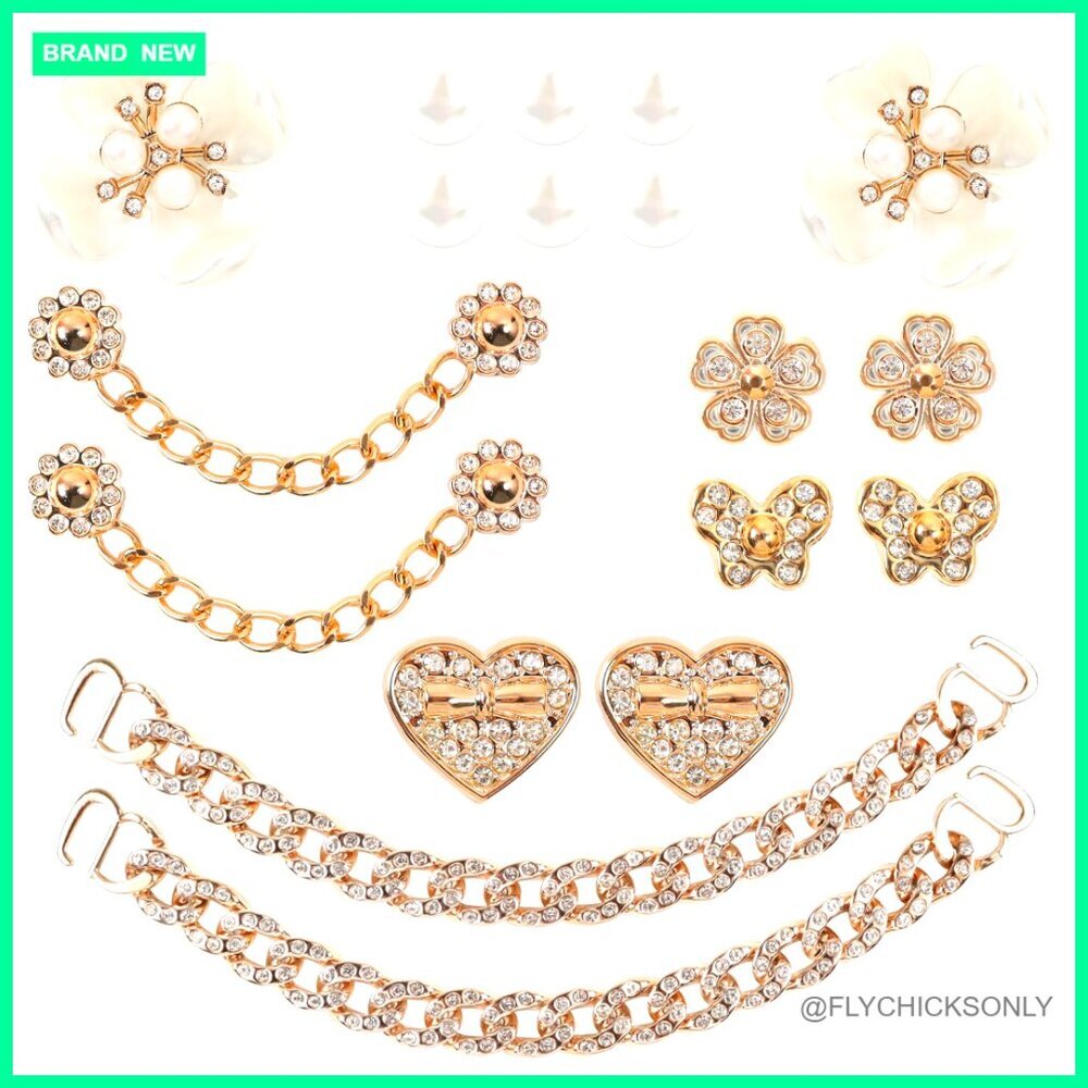 18-Piece Shoe Charm Set with Pearls, Flowers, Butterflies, and Gold Chains